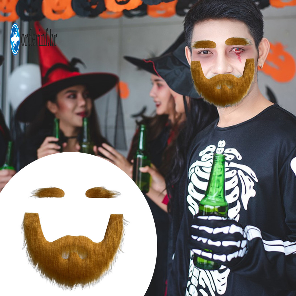 Plush Fabric Fake Beard for Cosplay Set for Stage Performances Mustache and Eyebrow Self-adhesive Costume Accessory for