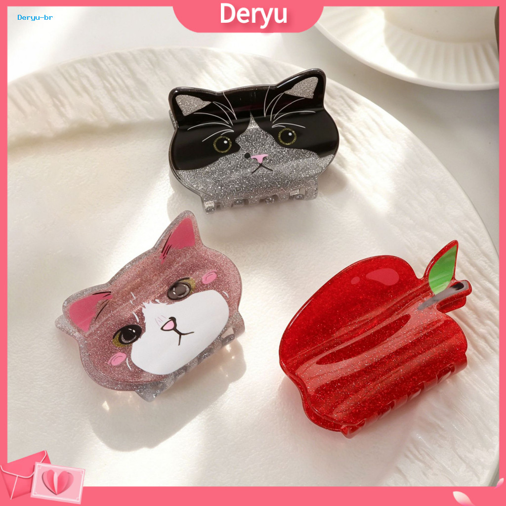 Girlish Hair Accessory Women’s Anti-slip Claw Clip Strong Grip 3d Cat Fruit Design Pearlescent Glitter Lightweight for