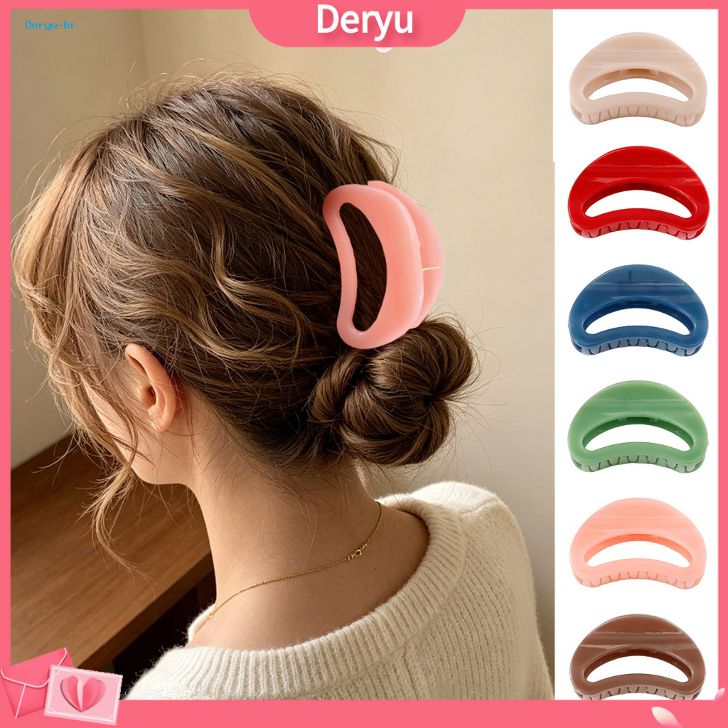Hollow Design Hair Claw Strong Grip Jelly Color Clip with Anti-slip Teeth Crescent-shaped Openwork Accessory for Updo Po