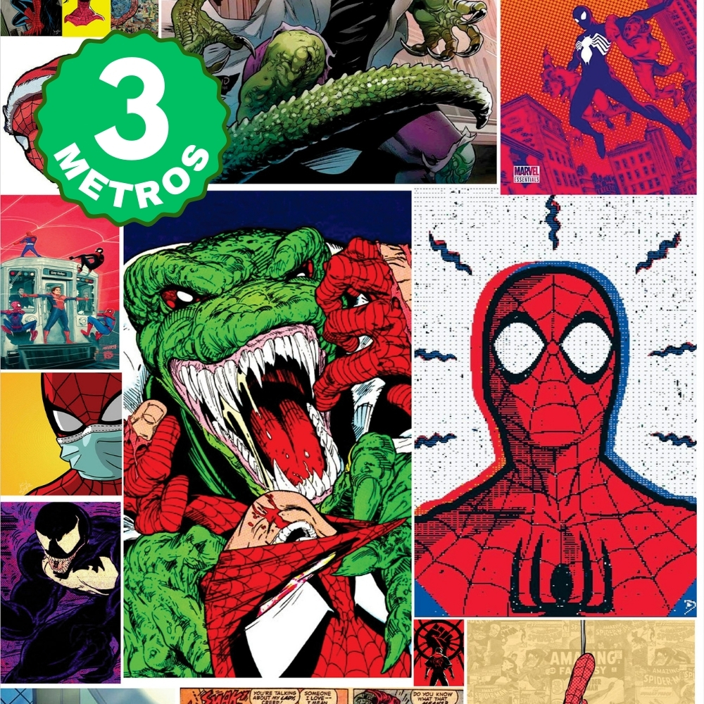 Papel de Parede Adesivo Auto Colante Quadrinhos Homem Aranha Colorido Spider Man Infantil Lavável