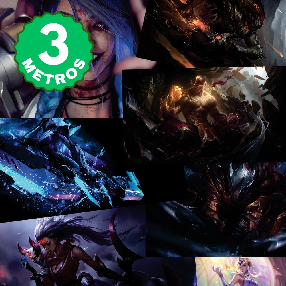 Papel de Parede Adesivo Auto Colante League of Legends LOL Gamer Colorido Infantil 3 Metros