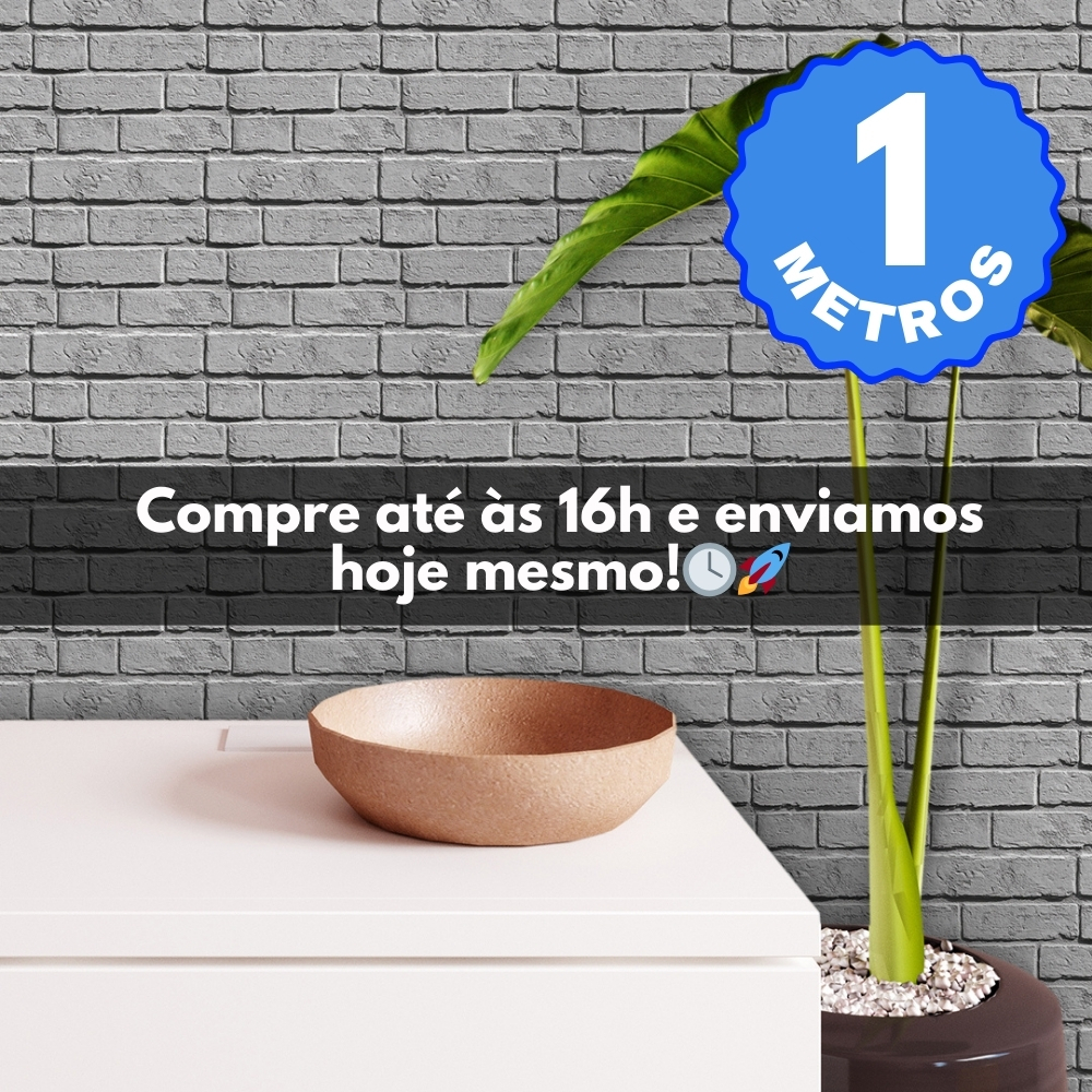 Papel de Parede Adesivo Auto Colante Lavável Tijolinho Tijolo Cinza Cimento Rolo de 1 Metro x 40 CM