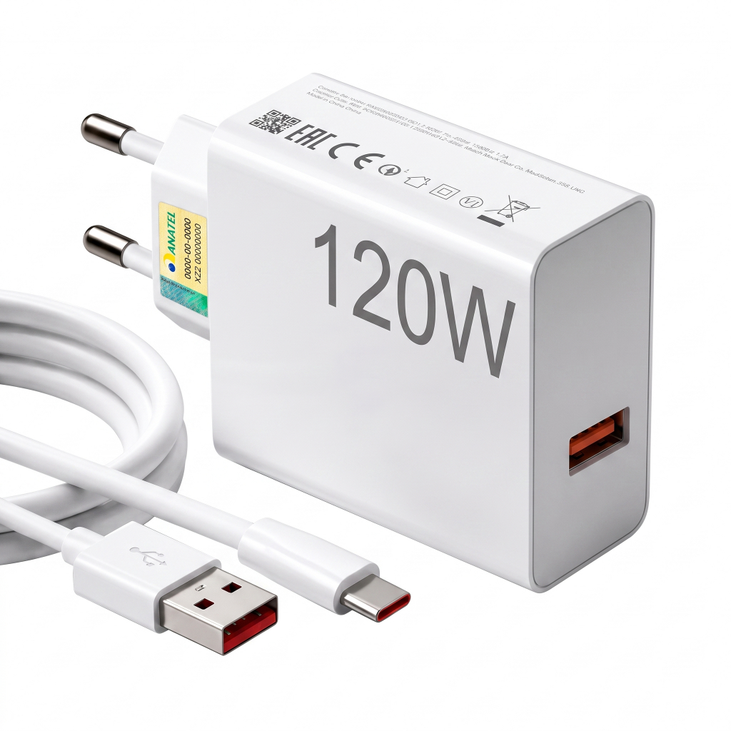 Kit Carregador Turbo 120W USB Tipo C com Cabo Incluso — Carregamento Super Rápido Compatível Xiaomi Redmi Note, Poco, Mi