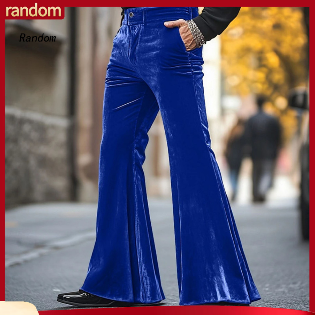 Trendy Loose-fit Trousers for Men Solid Color Pants Men's Retro 70s Bell Bottom Velvet Casual Flared for Party Office Da