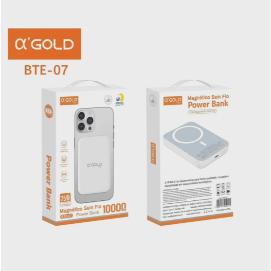 Carregador Power Bank 10000mah Magnético Indução Sem fio 7.5w  A'GOLD BTE-07
