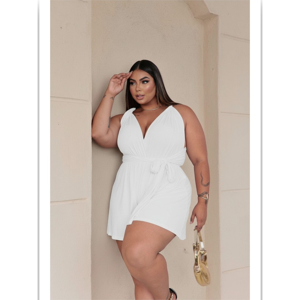 Macaquinho Plus Size Curto Multiuso Várias Formas De Usar