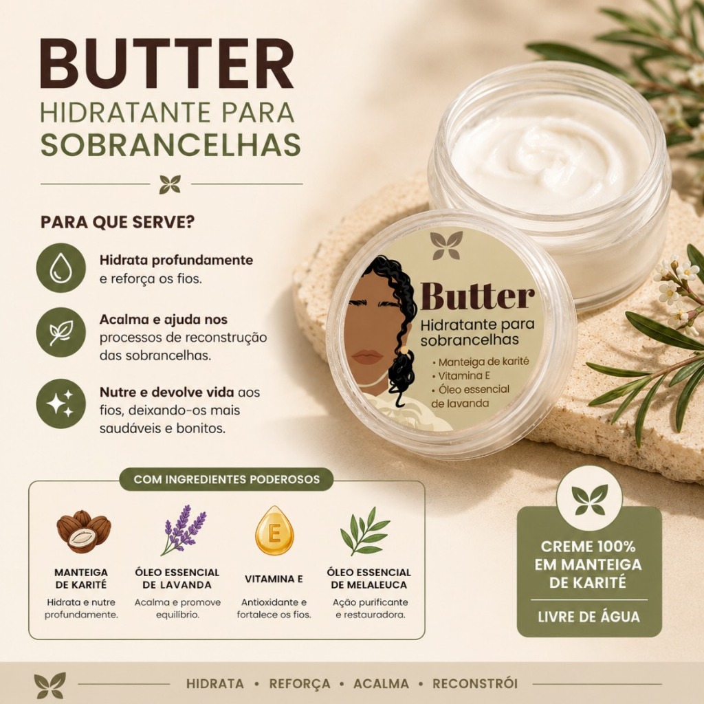 Baby Hidratante para Sobrancelhas Butter K Restaurador Crescimento Natural Vegano com Manteiga de Karité