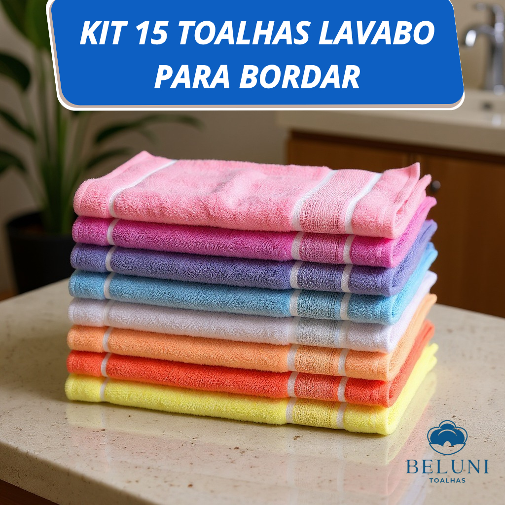 Kit 15pçs Toalha Lavabo Artesanato Para Bordar Ponto Cruz - 28x48cm Academia Escolar