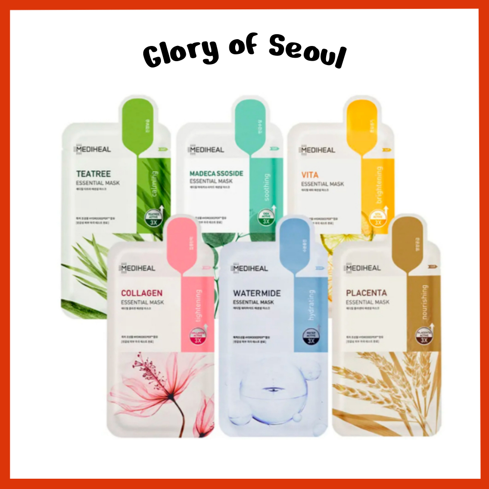 MEDIHEAL Essential Mask Sheet Pack 15pcs / Teatree, Madecassoside, Collagen, Watermide, Vita, Placenta