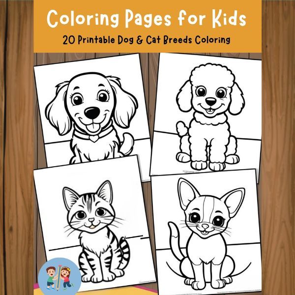 20 Printable Dog & Cat Breeds Coloring Pages for Kids, Toddlers, Preschoolers - Coloring Book, Kindergarten, Homeschool Printables