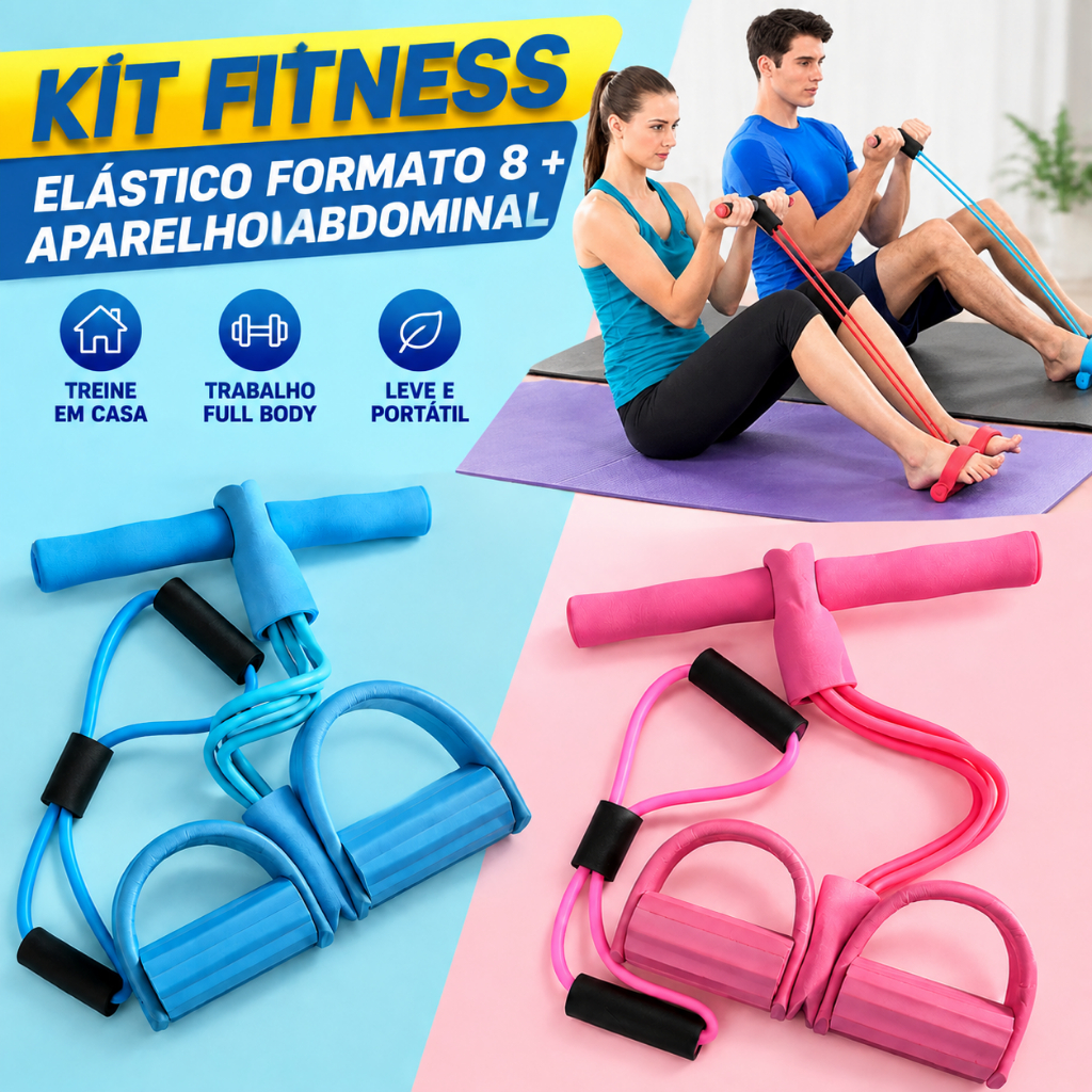 KIT Elastic Stretcher for Exercises in 8 + Fitness Equipment for Abdominal Gymnastics