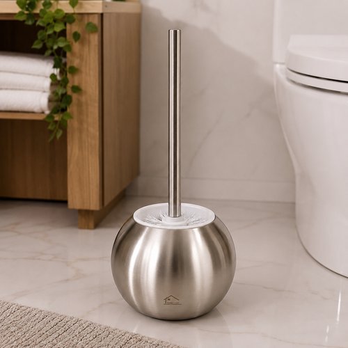 Escova sanitária banheiro suporte inox BLACK BULL 15cm diâmetro haste branca