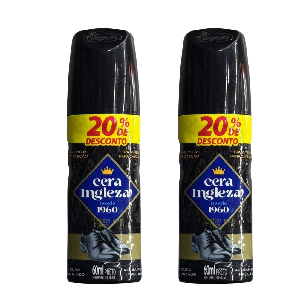 Kit 2un Cera Líquida Calçados Preto Ingleza 60ml  auto brilho em sapatos masculinos