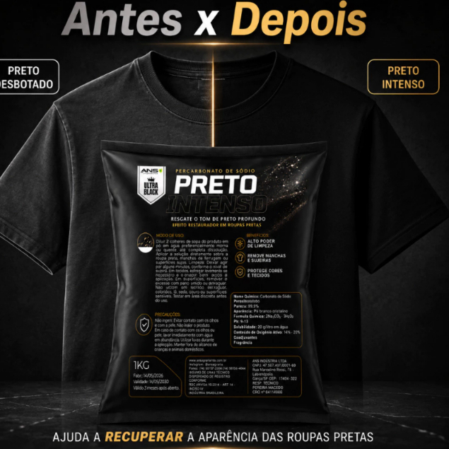 Percarbonato de Sódio Preto Intenso 1kg Para Roupas Pretas Tira Manchas Ultra Black ANS