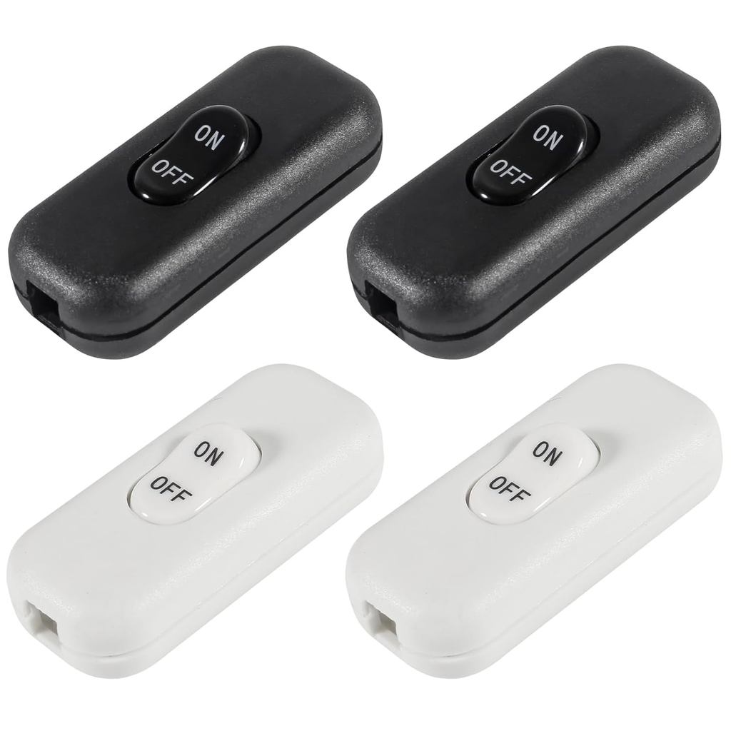 4 Pack Inline Cord Switch AC 250V 6A On-Off,Lamp Cord Button Torpedo Switch, Electrical Wire Appliance Rocker Switches f