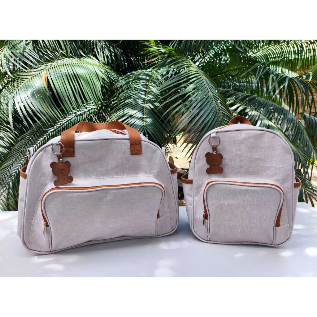 KIt bolsas maternidade soft creme com chaveiro personalizado