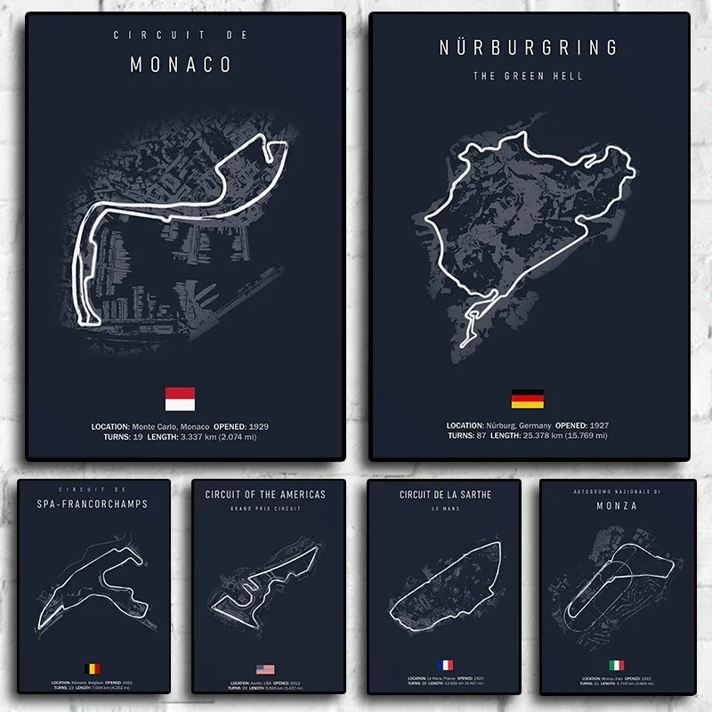 quadros Decorativos Poster Impressões para decoração simples F1 Imola Monaco Circuit Racing Cars, Quarto e Sala pista de carros
