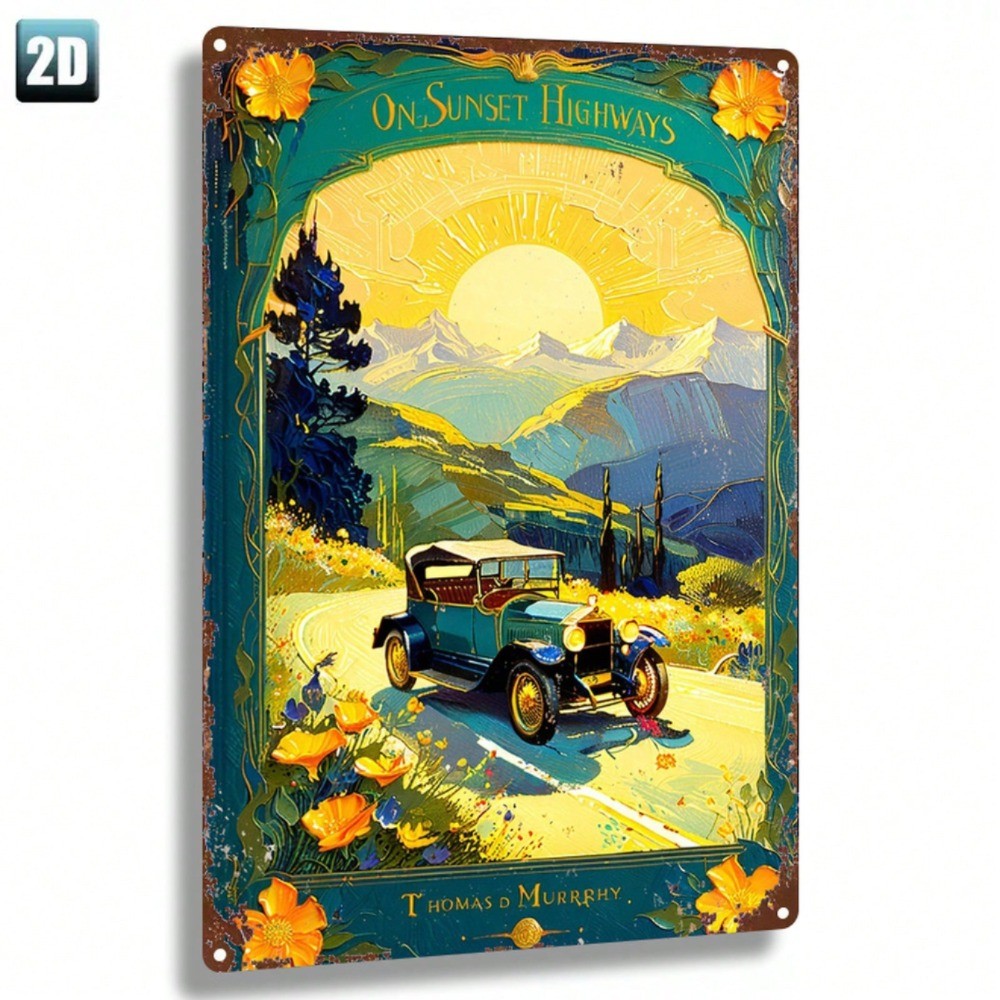 CIFbuy Retro Vintage Car Metal Sign 8x12 Polegada Sunset Highway Wall Decor Para Home Cafe
