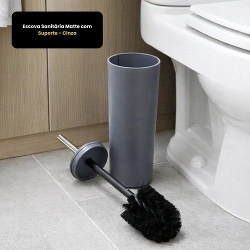 Escova Sanitizada Com Suporte Pratico Design Moderno Acabamento Fosco Cinza