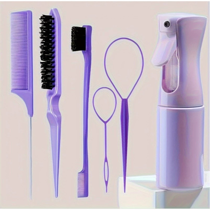 6 Pçs/Set Kit De Ferramentas De Estilo De Cabelo Escovas Premium Spray Garrafa Trança Ra Tail Pente