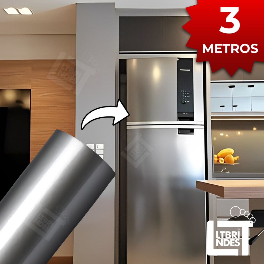 Adesivo Autocolante Vinil Prata 300x50cm Ou 60cm Envelopamento de Móveis Paredes Quarto Sala Cozinha Quarto Decoração