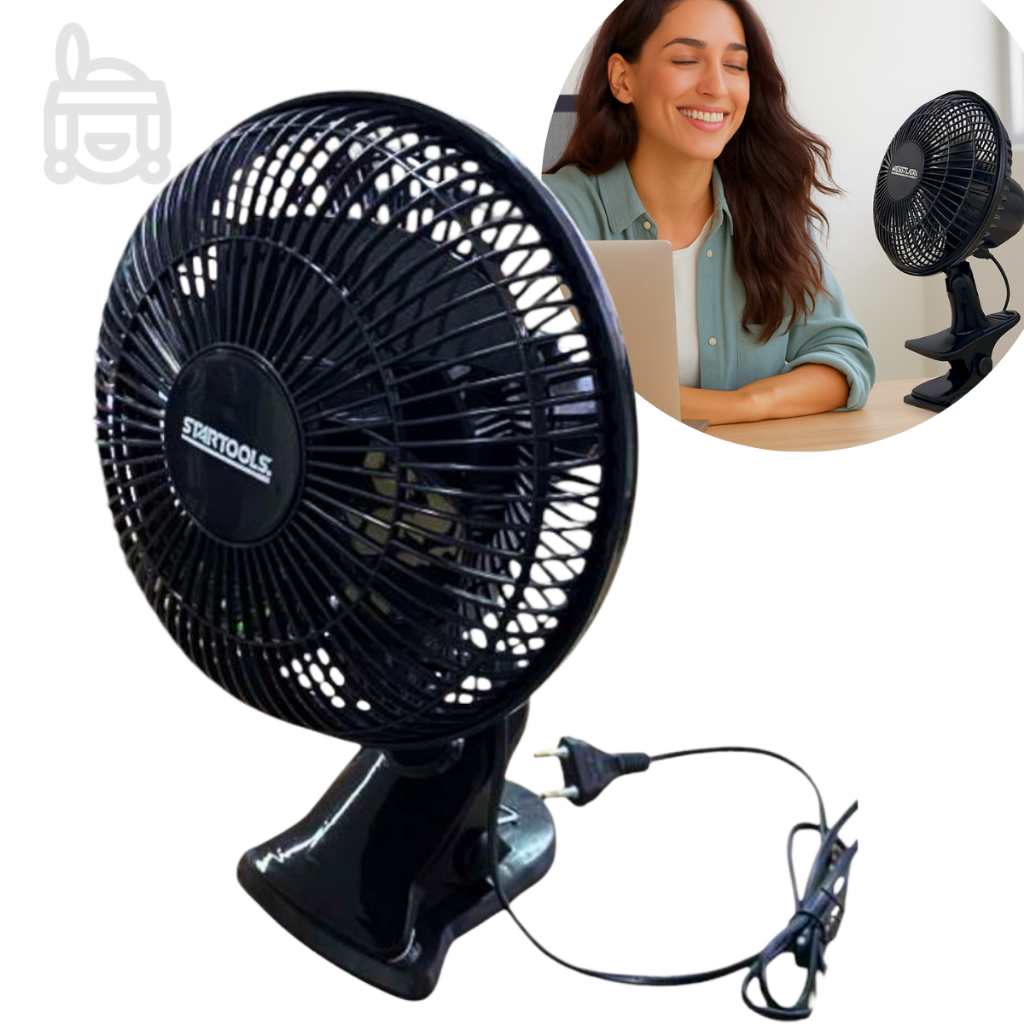 Ventilador de Mesa Portátil com Oscilação 110 ou 220 V com Clip ou Base