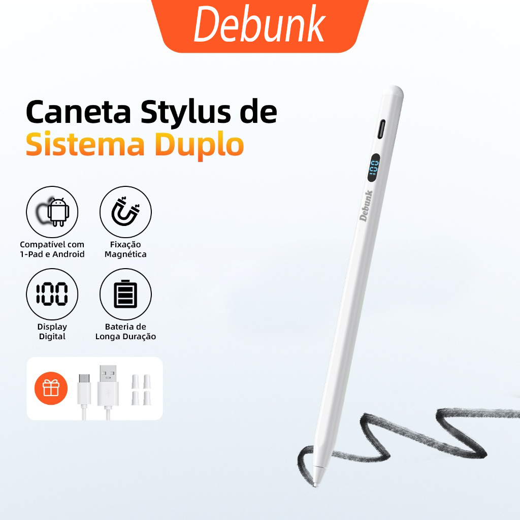 Caneta stylus Debunk 15ª com indicador de nível de bateria, compatível com Xiaomi, Huawei, iPad (2018-2025) e celulares