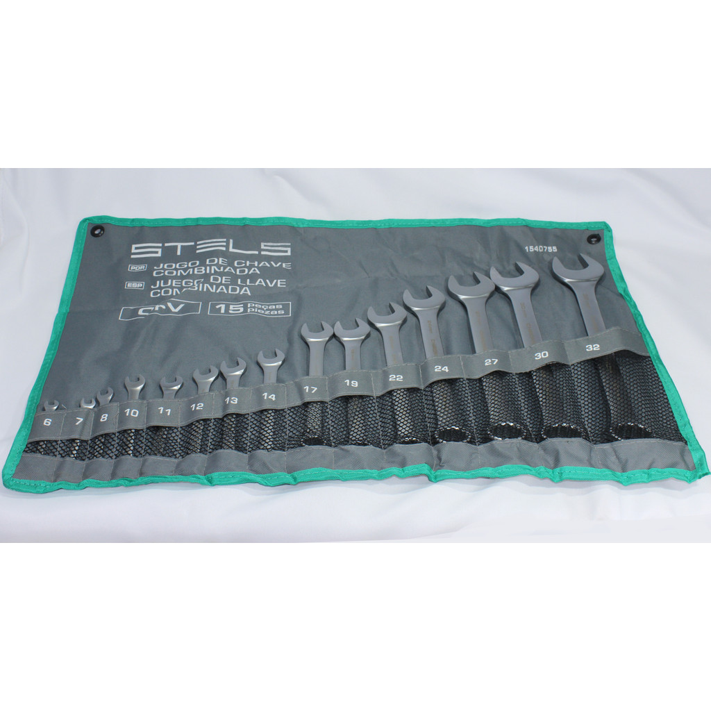 JOGO DE CHAVE COMBINADA, CROMO VANADIO, 6-32MM, 15PCS STELS