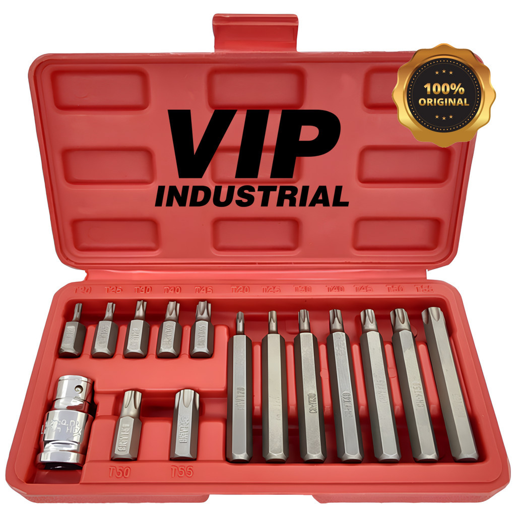 Jogo de Bits Torx Curto e Longo 15pçs T20 ao T55 completo VIP 904679