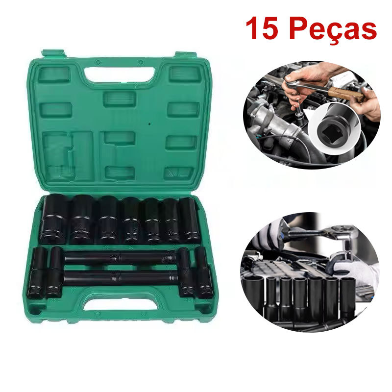 15PCS Jogo de soquetes de impacto longo Black Deep Box Tool Set 8---32mm.