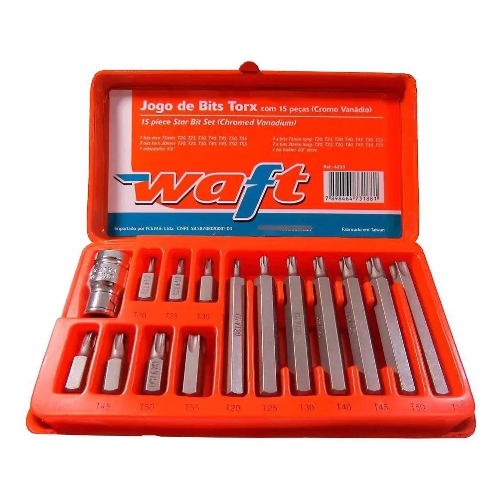 Jogo Bits Torx Crv T20a55 15pc 6233 - Waft