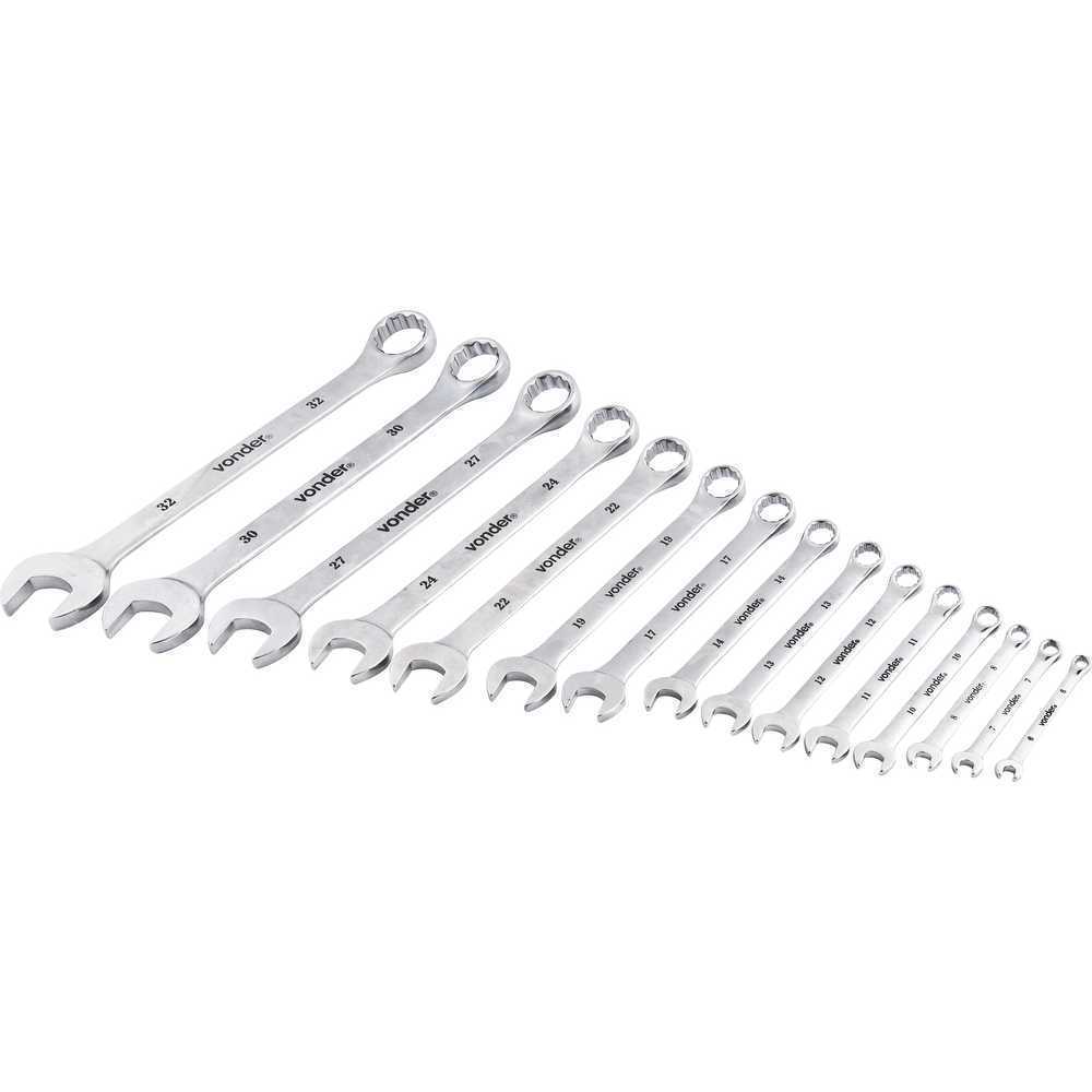 JOGO DE CHAVES COMBINADAS VONDER 15PC 6MM A 32MM CROMADAS
