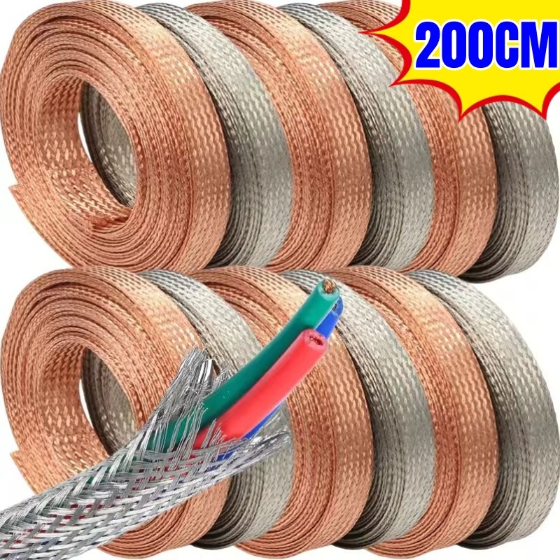 Mangas Trançadas De Cobre 200-100CM-Protetor De Fiação-Malha De Arame De Blindagem De 4 Mm-De Fio Estanhado-Expansível ,