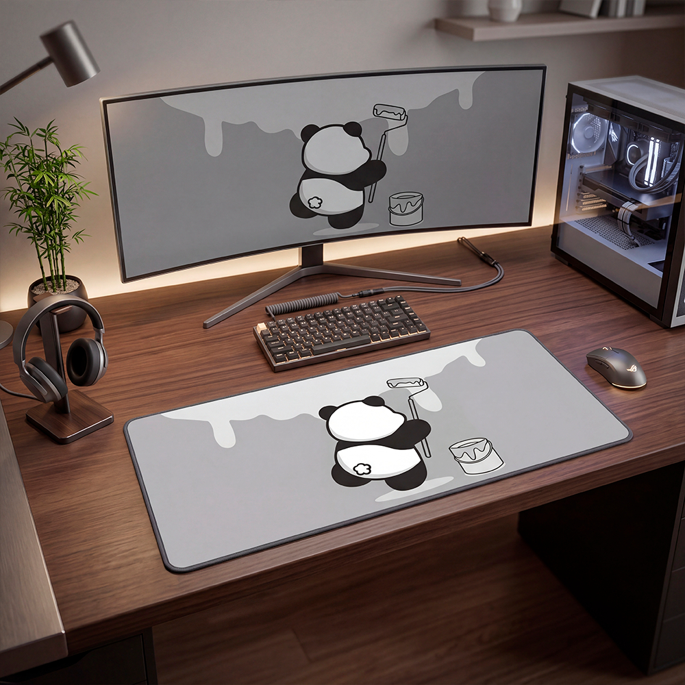 Mouse Pad Gamer Personalizado Panda e gatos Fofinhos Grande RGB Anime Exclusivo 80x30cm Confortável e Preciso - SUBLIMA