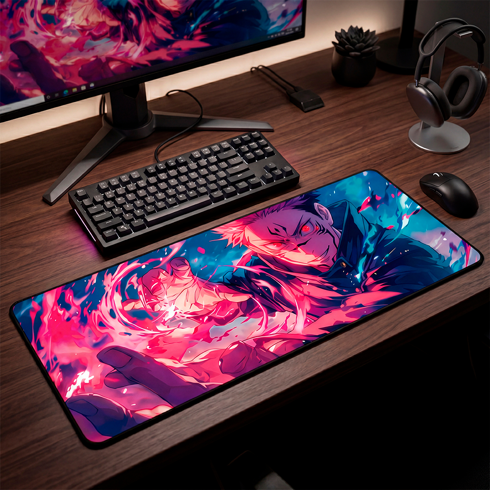 Mouse Pad Gamer Personalizado Sukuna Jujutsu Grande RGB Anime Exclusivo 80x30cm Confortável e Preciso - SUBLIMA