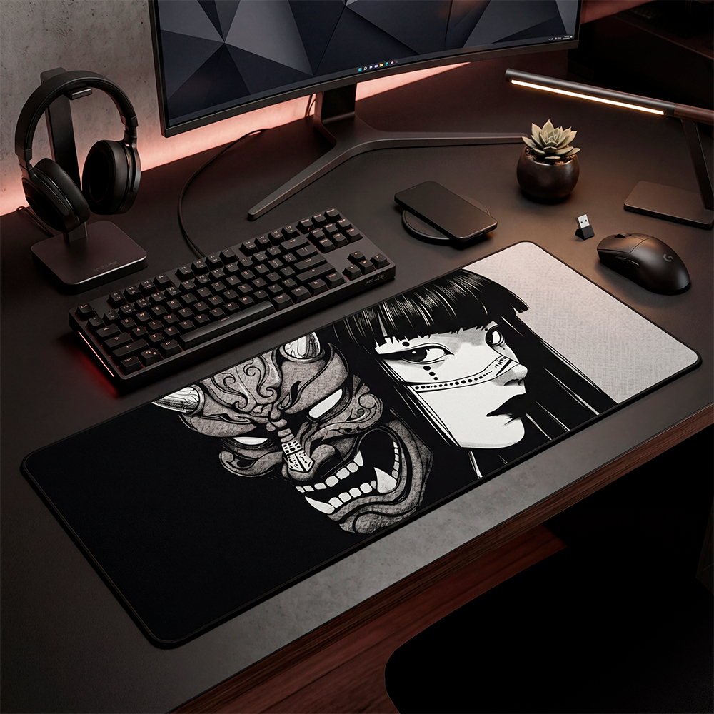 Mouse Pad Gamer Personalizado Mulher Samurai Grande RGB Anime Exclusivo 80x30cm Confortável e Preciso