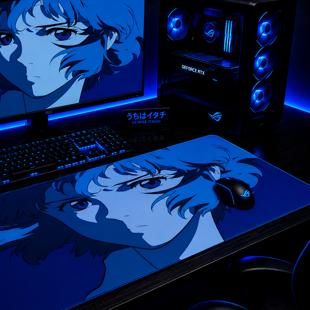 Mouse Pad Gamer Personalizado Anime Azul Grande RGB Anime Exclusivo 80x30cm Confortável e Preciso