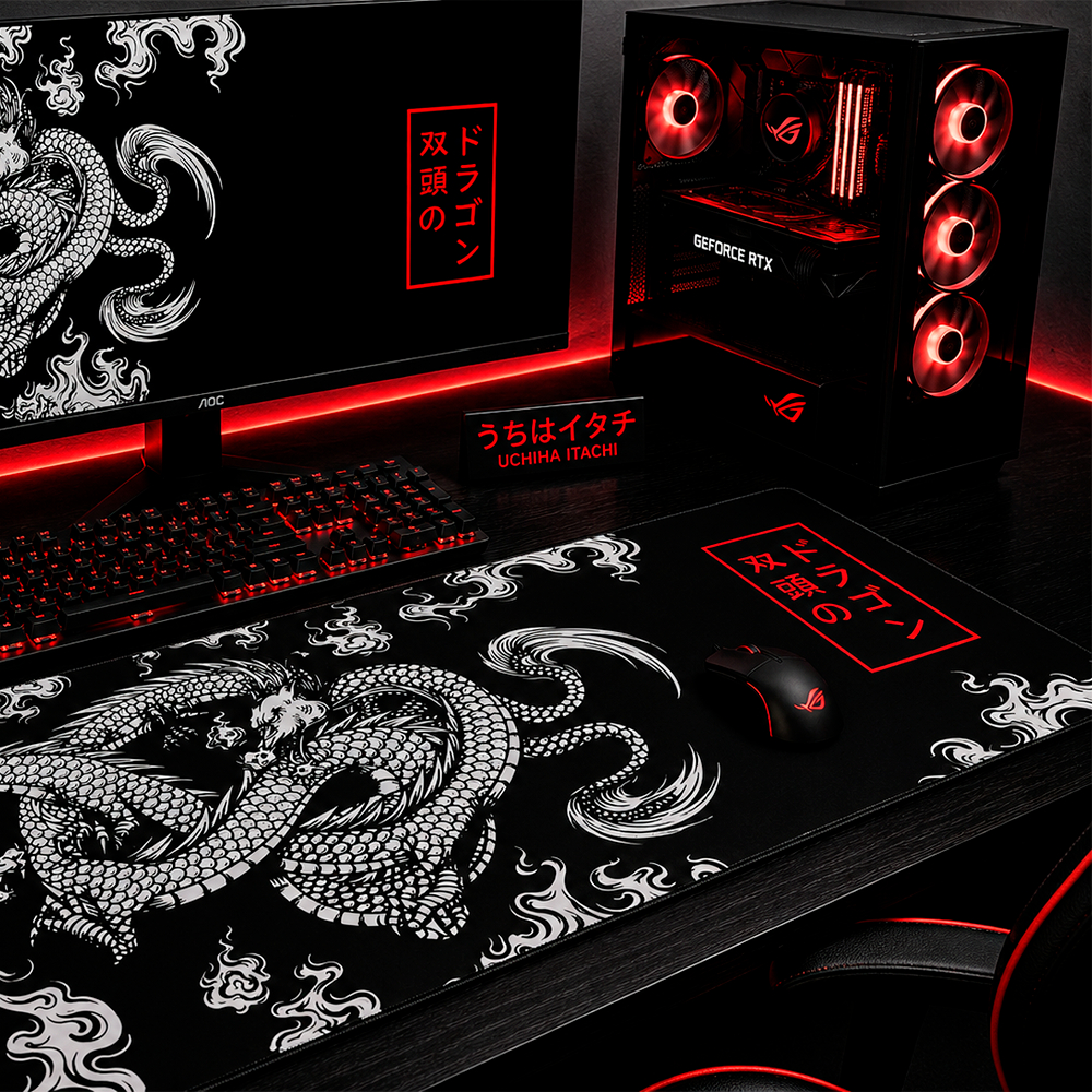 Mouse Pad Gamer Personalizado Dragão Oriental Grande RGB Anime Exclusivo 80x30cm Confortável e Preciso
