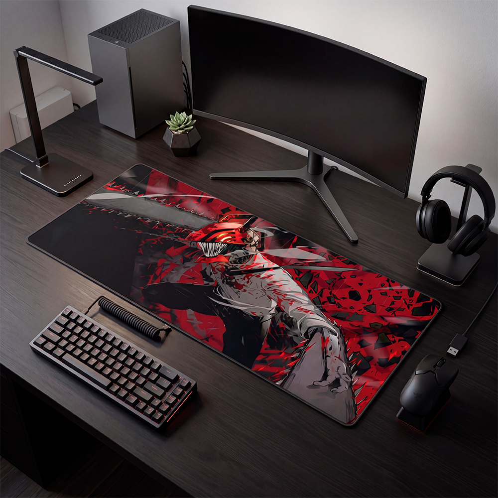 Mouse Pad Gamer Personalizado Chainsaw Man Grande RGB Anime Exclusivo 80x30cm Confortável e Preciso