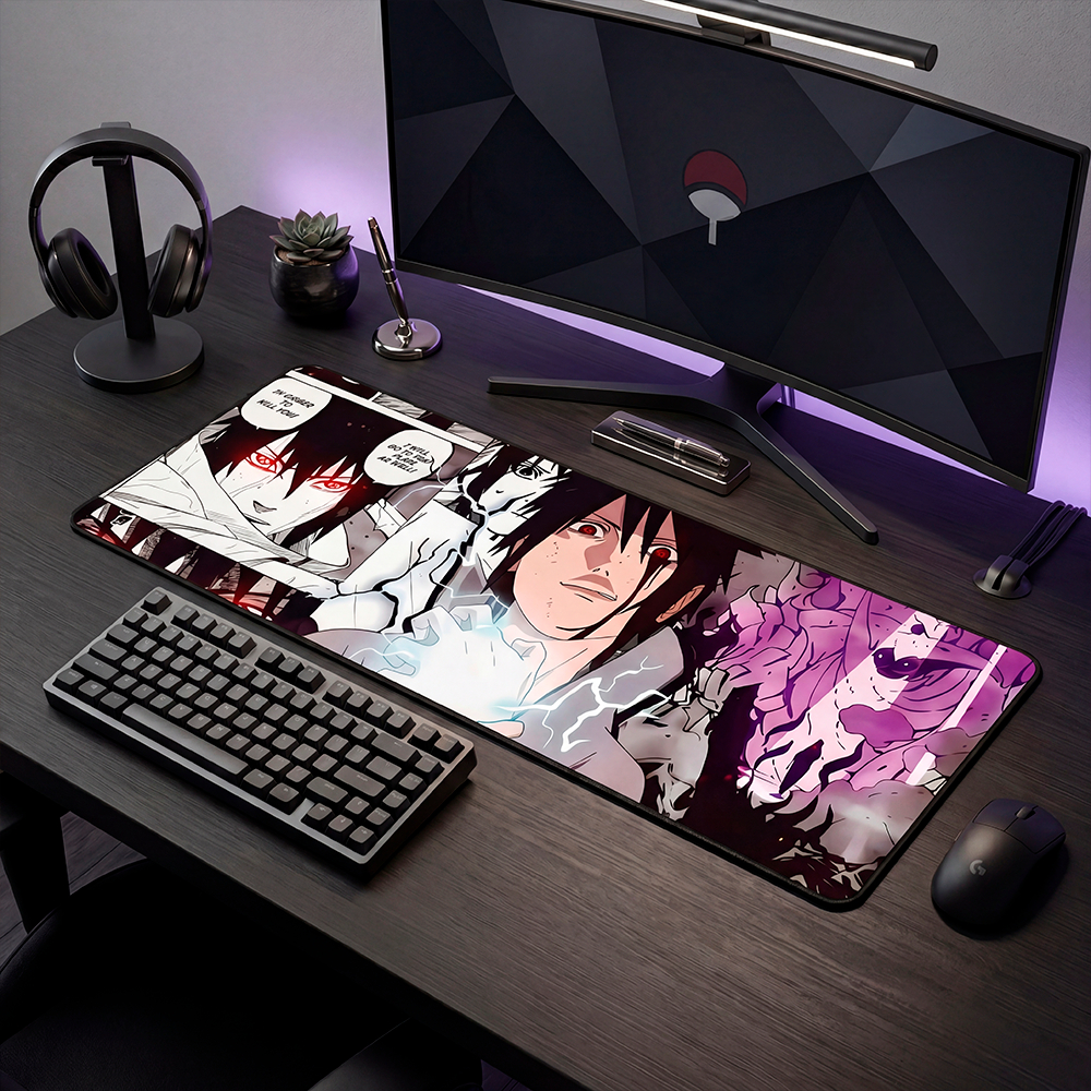 Mouse Pad Gamer Personalizado Sasuke Uthira Grande RGB Anime Exclusivo 80x30cm Confortável e Preciso - SUBLIMA