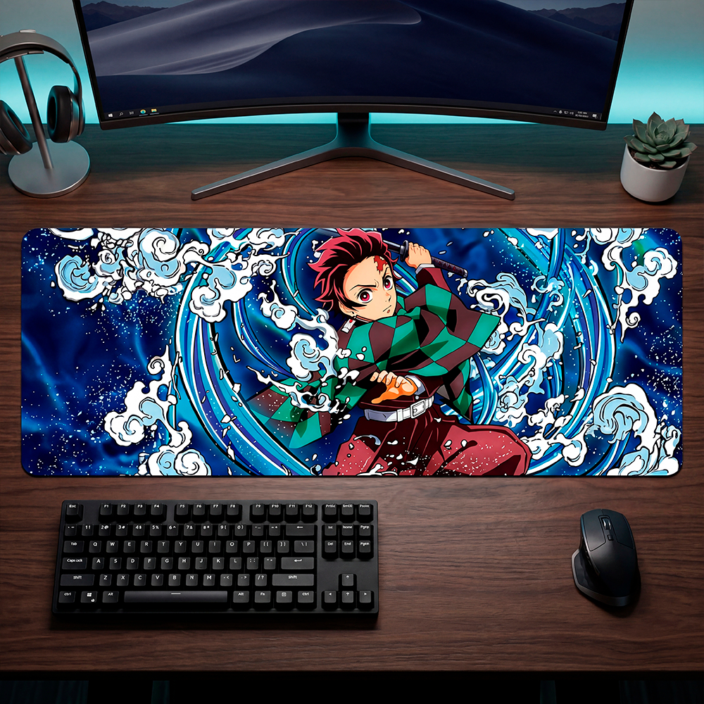 Mouse Pad Gamer Personalizado Demon Slayer Grande RGB Anime Exclusivo 80x30cm Confortável e Preciso