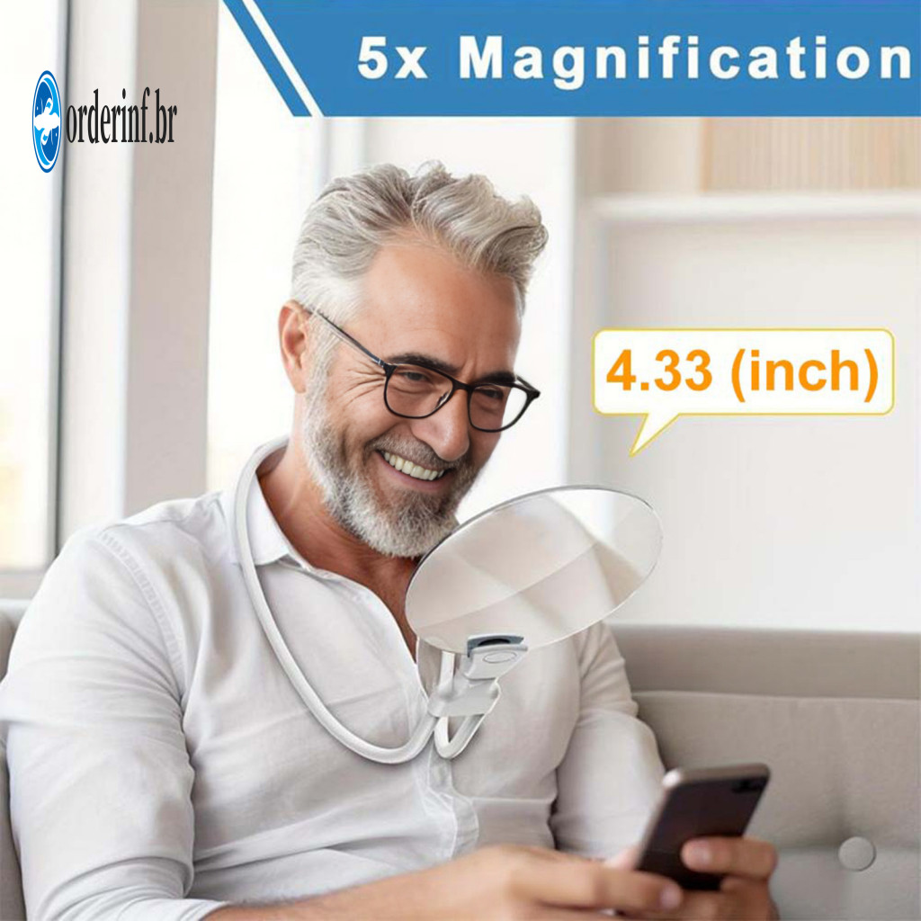 Optical Acrylic Lens Magnifier Hands-free 5x Magnifying Glass with Flexible Neck Detachable – Wearable Reading for Clo