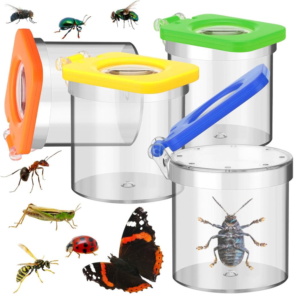Halloscume 4 Pack Insect Bug Viewer for Kids with Tweezers Magnifying Box Observation Kit Catcher Container Cage Jar for