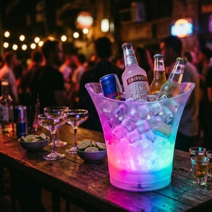 Balde Combos de Drinks Térmico com Som Bluetooth / Deixa a bebida da sua festa iluminada