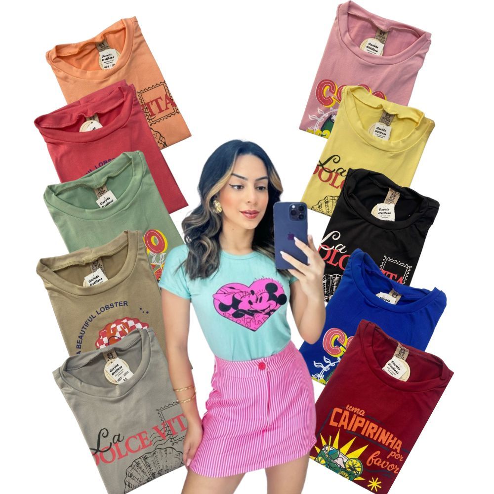 Kit com  2 Blusas Feminina  Estampa t-shirt baby look suede