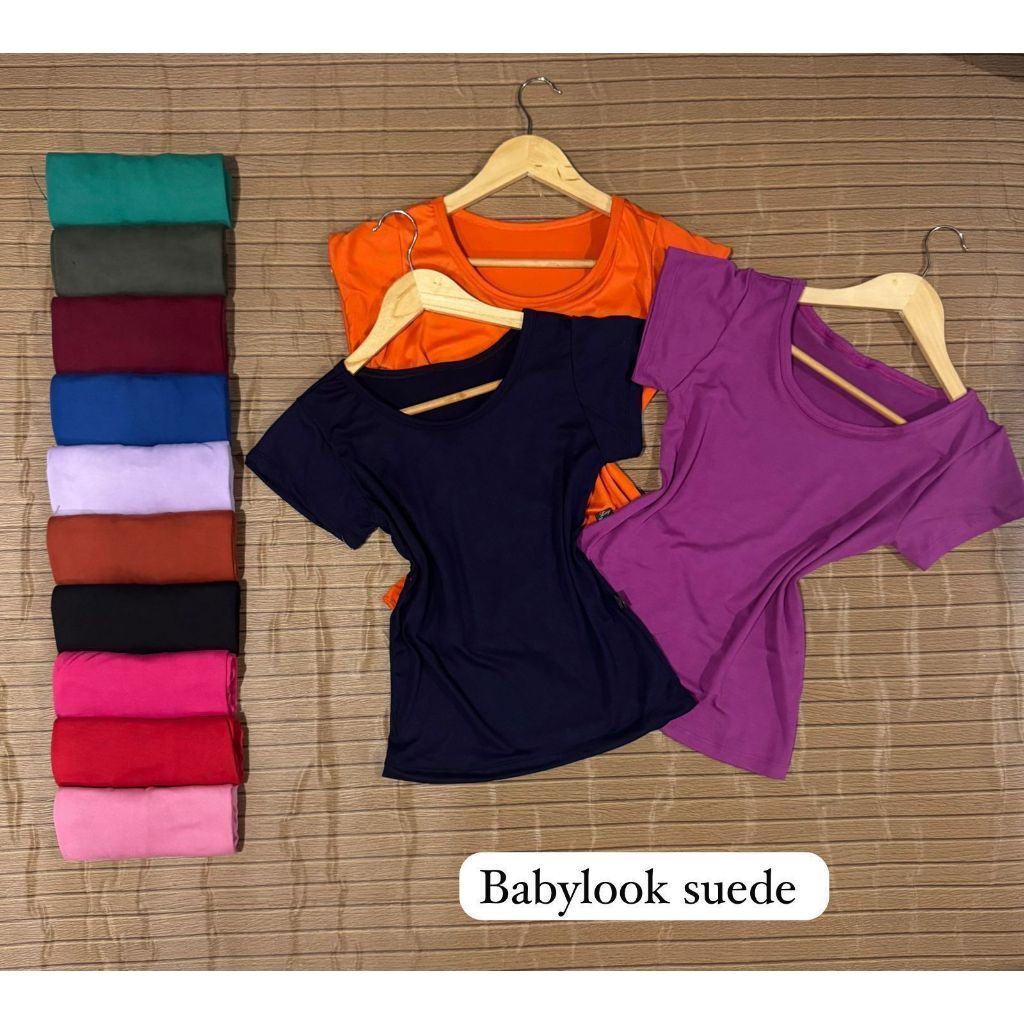Kit Blusa Feminina  Baby look Tee Básicas Slim em Malha Suede