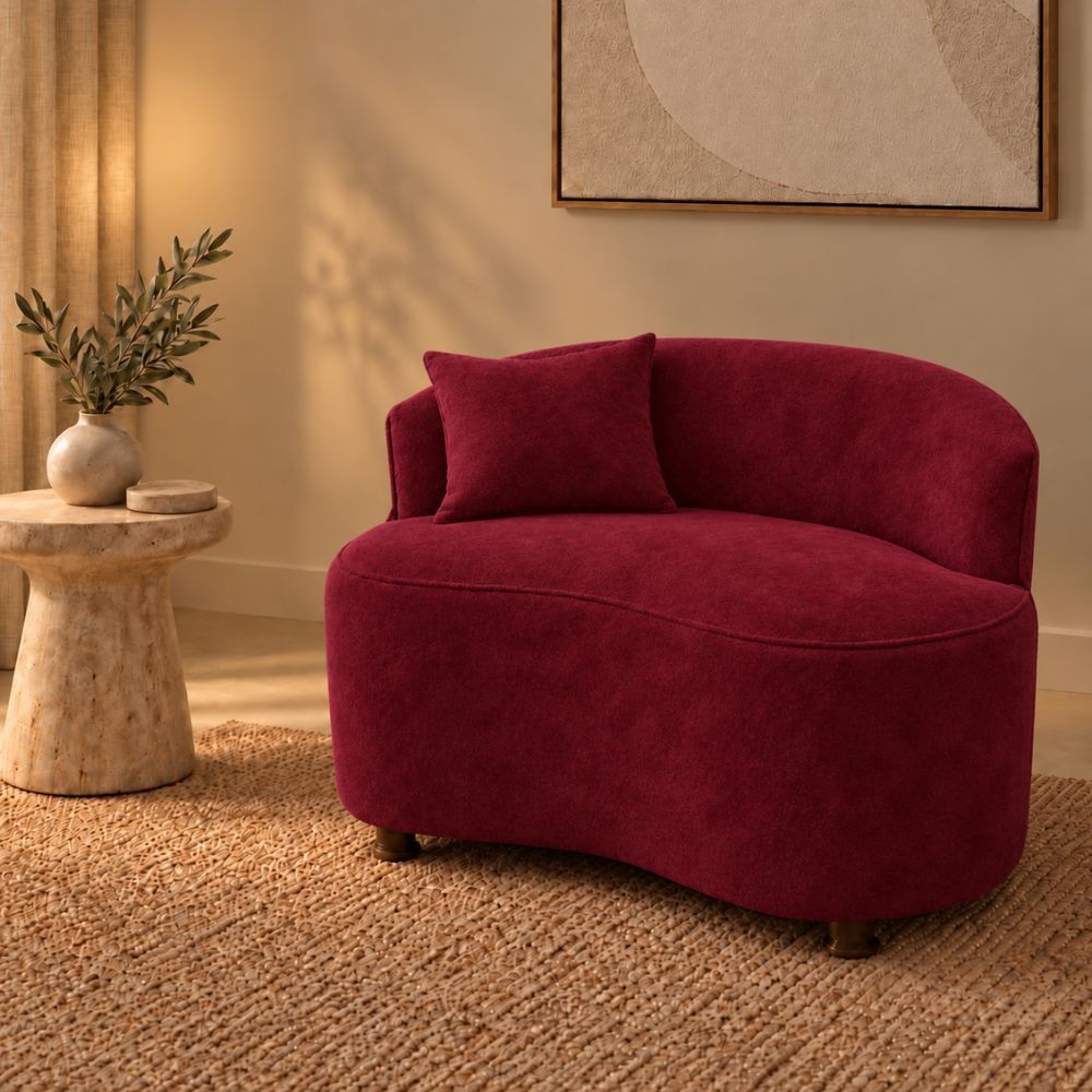 Sofá Look Orgânico Curvo Luxo 1 Metro para Sala e Escritório Decorativo COM ALMOFADA Suede Bordô