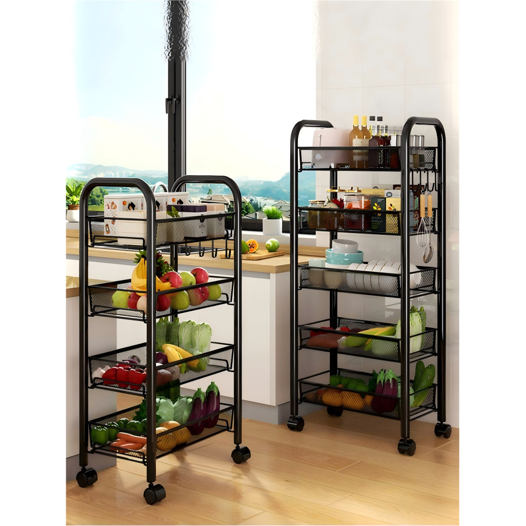Multipurpose Fruit Organizer Cart on Wheels, Steel Bowl Rack with 4/5 Tiers