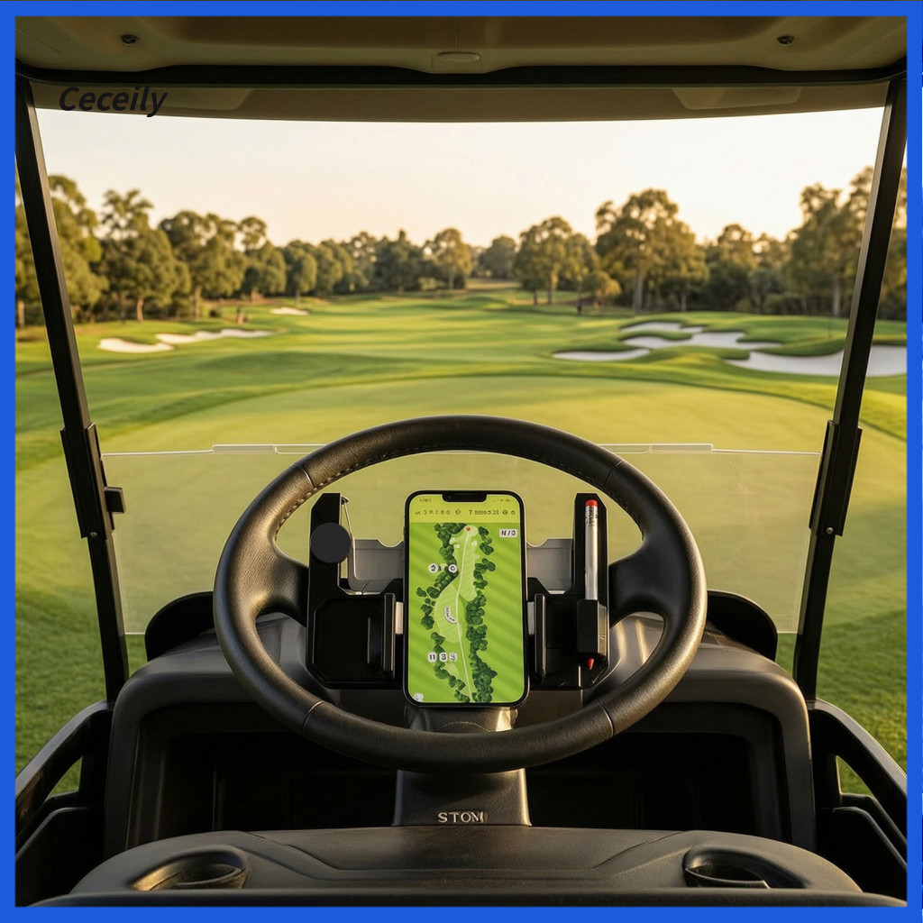 Flip-up Mobile Phone Mount Tool Free Golf Cart Holder 1 or 2 Pcs Universal Steering Wheel with Pencil Slot Ball for Sout