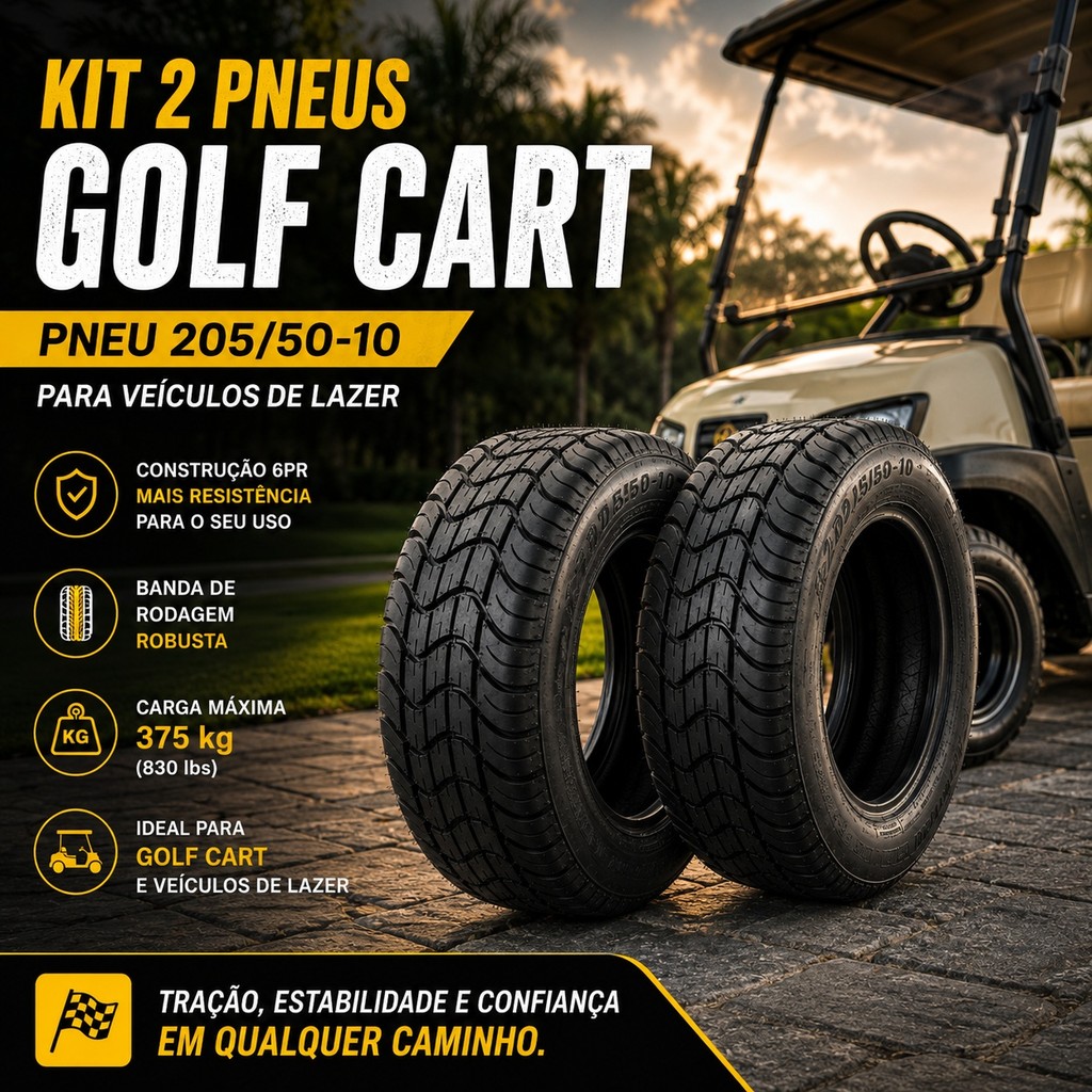 Kit 2 Pneu 205/50-10 Aro 10 Golf Cart Quadriciclo Dian/tras